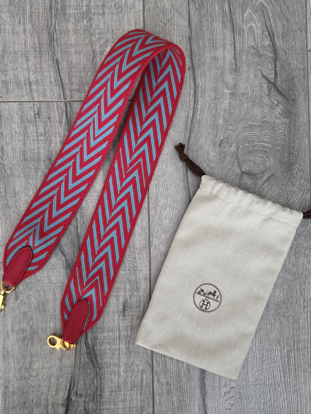Hermes Red and Turquoise Chevron Shoulder Strap